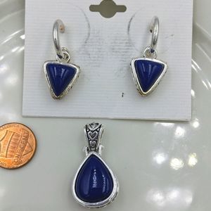 Vintage New Reversible Pendant Earrings Set Blue